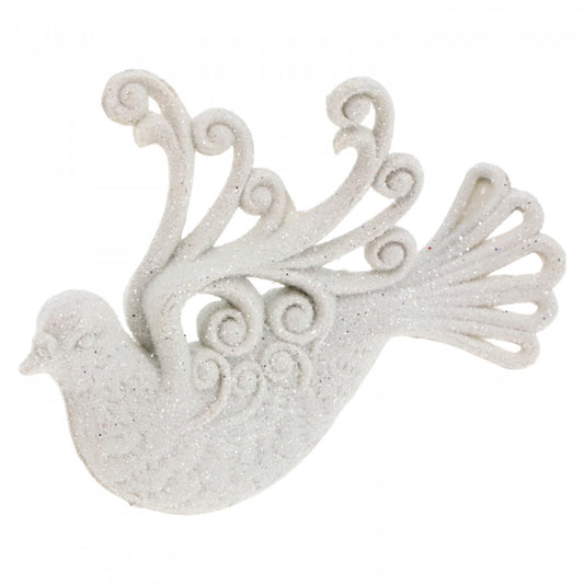 Decoratiune Brad de Craciun, Porumbel, sclipici, NO247, 8.5 x 11 cm, Alb