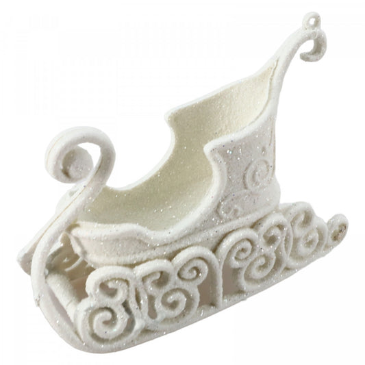Decoratiune Brad de Craciun, Sanie, sclipici, NO223, 9.5 x 11.4 cm, Alb