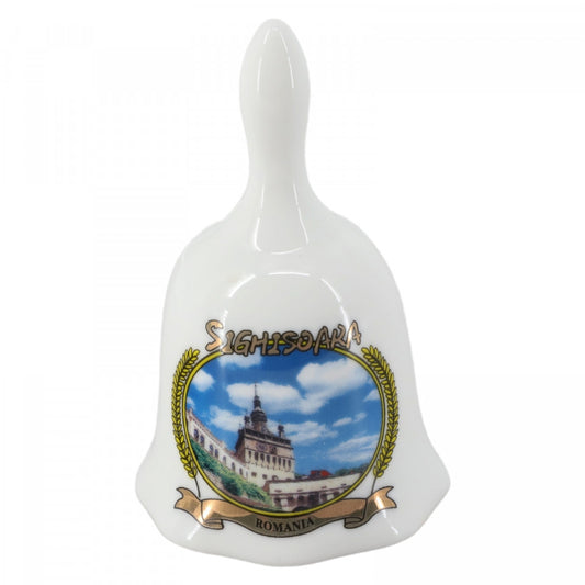 Decoratiune ceramica, Clopotel, Sighisoara, 8 cm, Alb