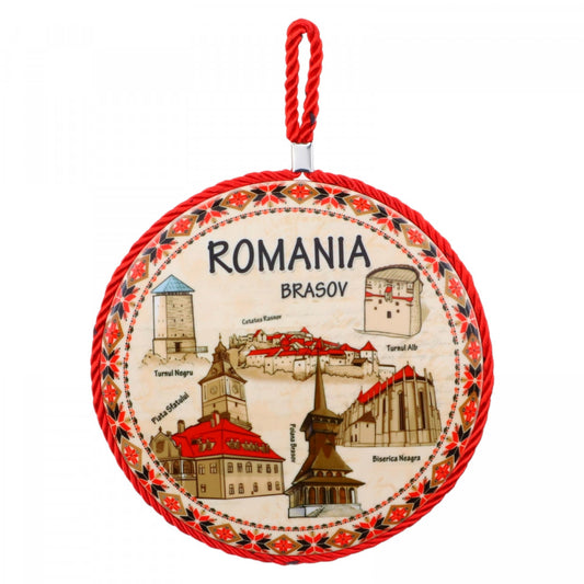 Decoratiune din ceramica, Romania, Brasov, de perete, NO853, 16.8 cm, Multicolor