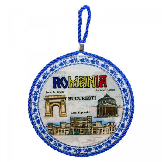 Decoratiune din ceramica, Romania, Bucuresti, de perete, NO860, 16.8 cm, Multicolor