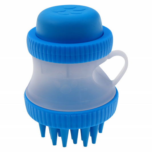 Dispozitiv 2 in 1 pentru spalat animale de companie, functie masaj si recipient pentru samponare, NO178, 100 ml, Albastru
