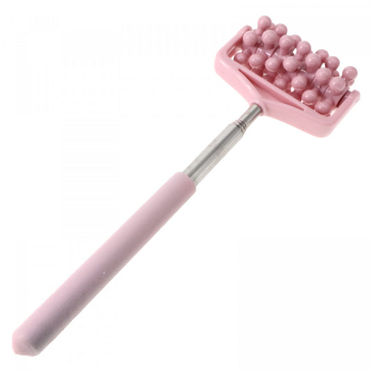 Dispozitiv pentru masaj cu role din silicon, Maner extensibil 59 cm, 21 x 7.5 cm, Roz