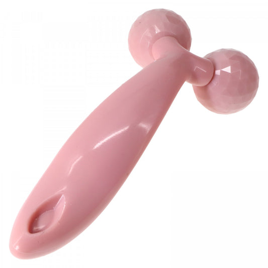 Dispozitiv pentru masaj facial si corporal cu 2 bile, ABS, 17 x 3.5 cm, Roz
