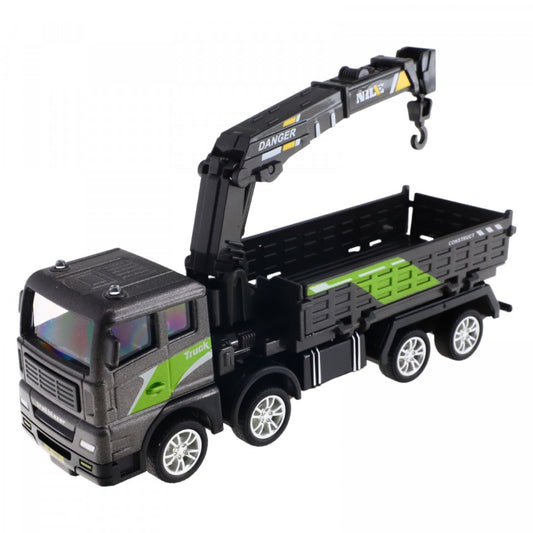 Figurina, Camion din metal, Macara plastic, Die cast, NO768, 16 cm, Gri