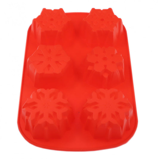 Forma de copt din silicon termorezistent, model fulgi de nea, 28 x 18 x 4 cm, Rosu
