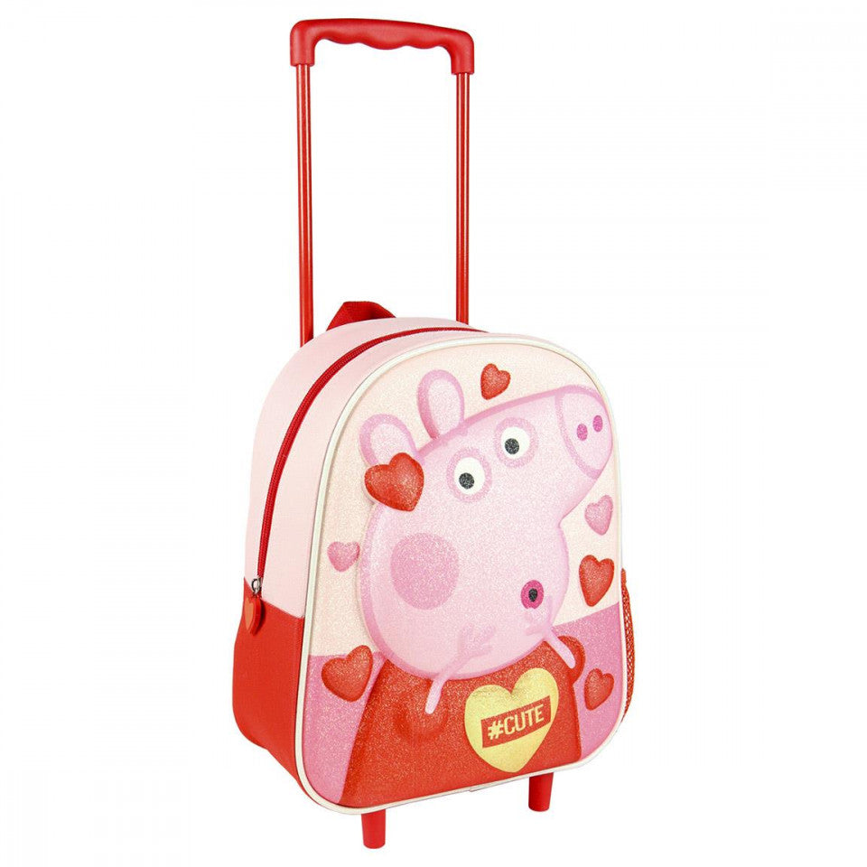 Ghiozdan Peppa Pig cu maner si roti pentru copii, 26 x 31 x 10 cm