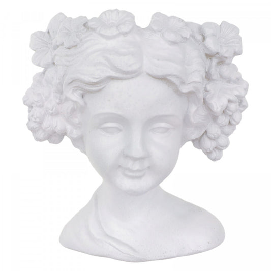 Ghiveci de piatra, Forma fetita cu flori, 22 x 21 cm, Alb