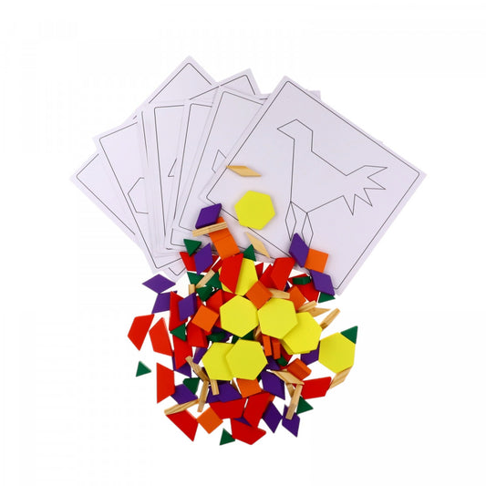 Joc educativ, din lemn, Tangram, 3 ani, 125 piese, Multicolor