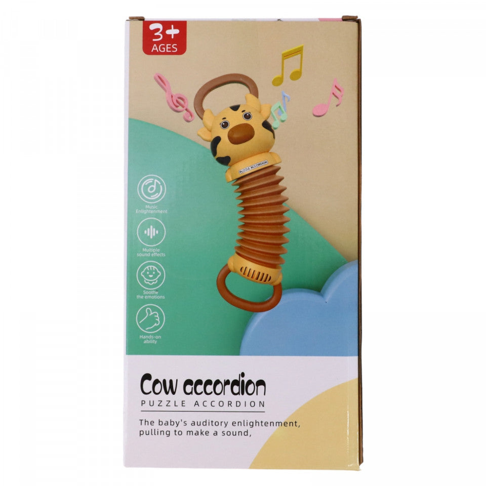 Jucarie interactiva bebelusi, Vacuta acordeon, NO423, 3 ani, 25 cm, Roz