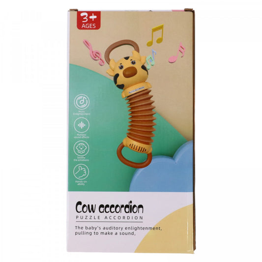 Jucarie interactiva bebelusi, Vacuta acordeon, NO423, 3 ani, 25 cm, Roz