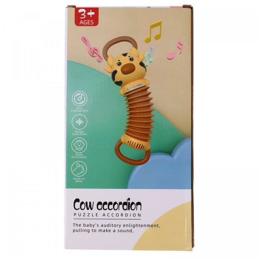 Jucarie interactiva bebelusi, Vacuta acordeon, NO424, 3 ani, 25 cm, Maro
