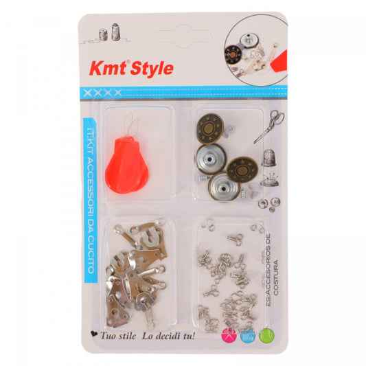Kit accesorii de cusut, inserator ata in ac, nasturi metalic, mos si baba, Multicolor