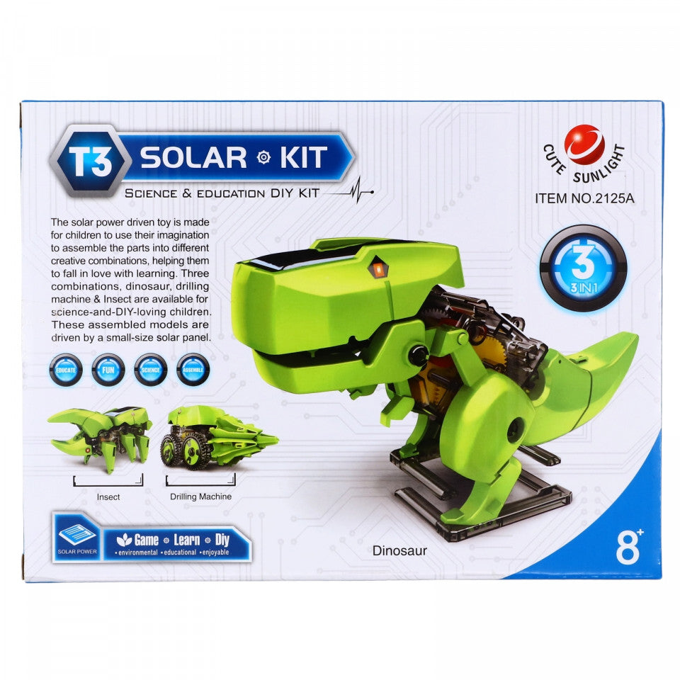 Kit stiintific, Invata sa devii un om de stiinta, Robot Solar 3 in 1, pentru a-ti dezvolta inteligenta si inovatia poti crea un robot, o insecta sau o masina de forat, 8+ ani, Verde