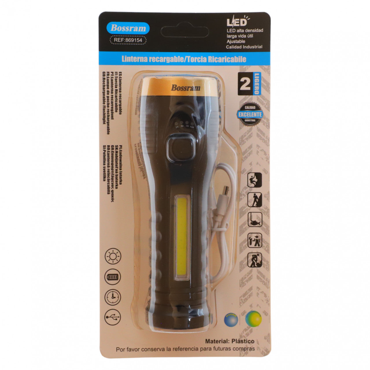 Lanterna LED, reincarcabila USB, 4 moduri iluminare, NO545, 16 cm, Negru