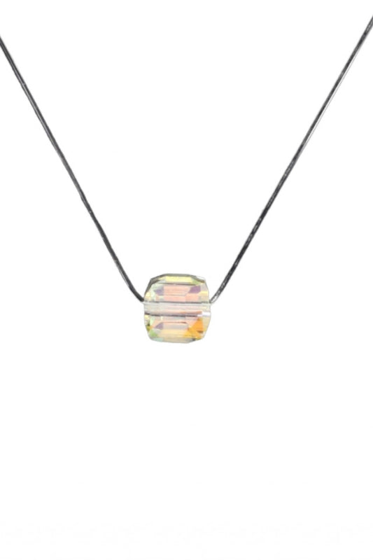 Lantisor cu pandantiv pe fir invizibil, NO324, Patrat, Multifatetat, Handmade, 38 cm / 0.8 cm, Multicolor