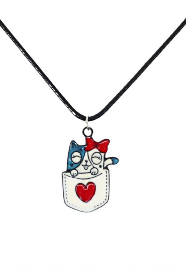 Lantisor cu pandantiv, Pisica love, NO1078, 50 cm, Multicolor