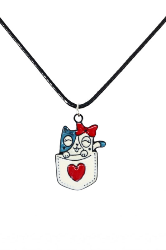 Lantisor cu pandantiv, Pisica love, NO1078, 50 cm, Multicolor