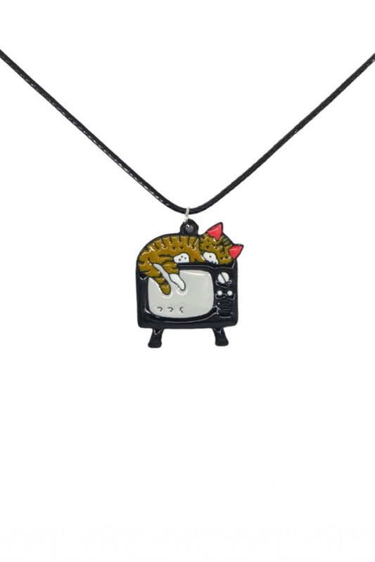 Lantisor cu pandantiv, Pisica pe televizor, NO1011, 50 cm, Multicolor