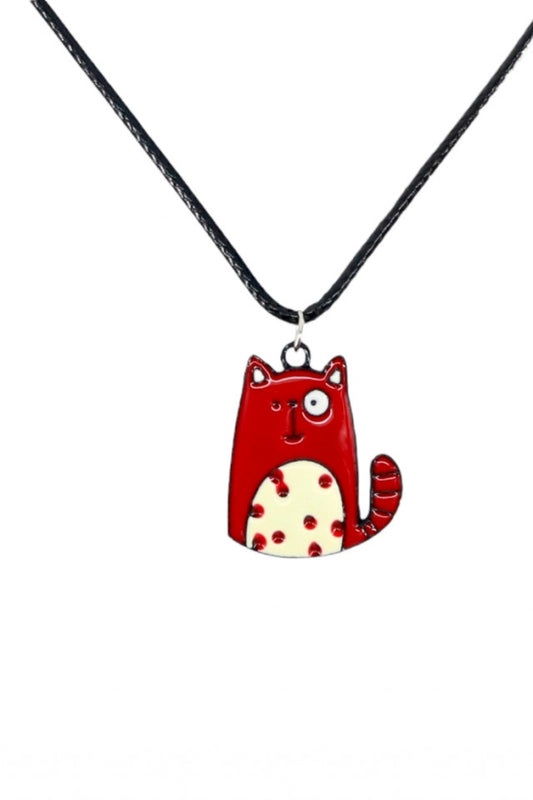 Lantisor cu pandantiv, Pisicuta rosie, NO1007, 50 cm, Multicolor