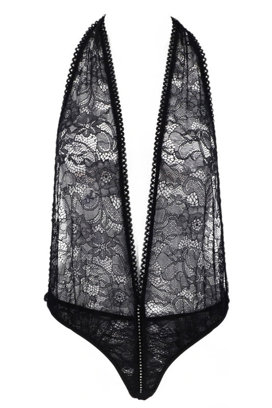 Lenjerie sexy, 2 piese, Body si manusi, dantela, NO1972, One Size INTL, Negru