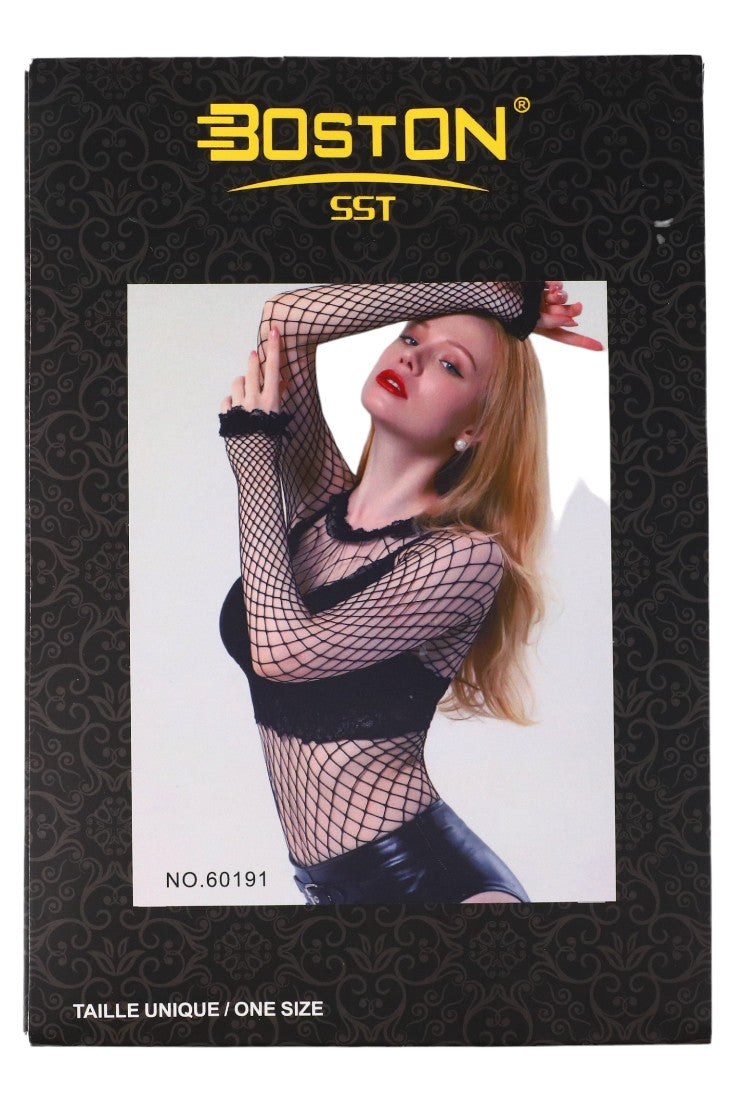Lenjerie sexy, Bluza din plasa cu dantela, NO60191, One Size INTL, Negru