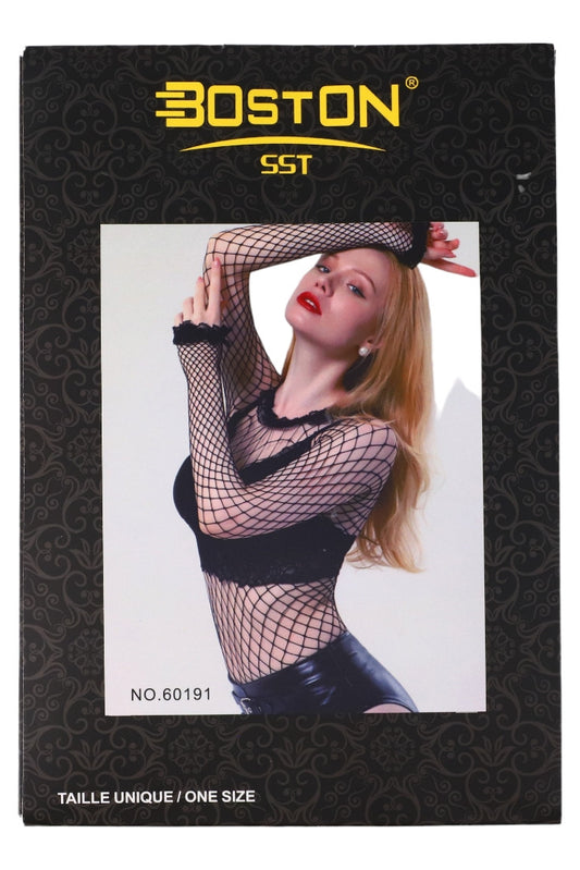 Lenjerie sexy, Bluza din plasa cu dantela, NO60191, One Size INTL, Negru