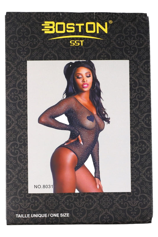 Lenjerie sexy, Body din plasa, NO8031, One Size INTL, Negru