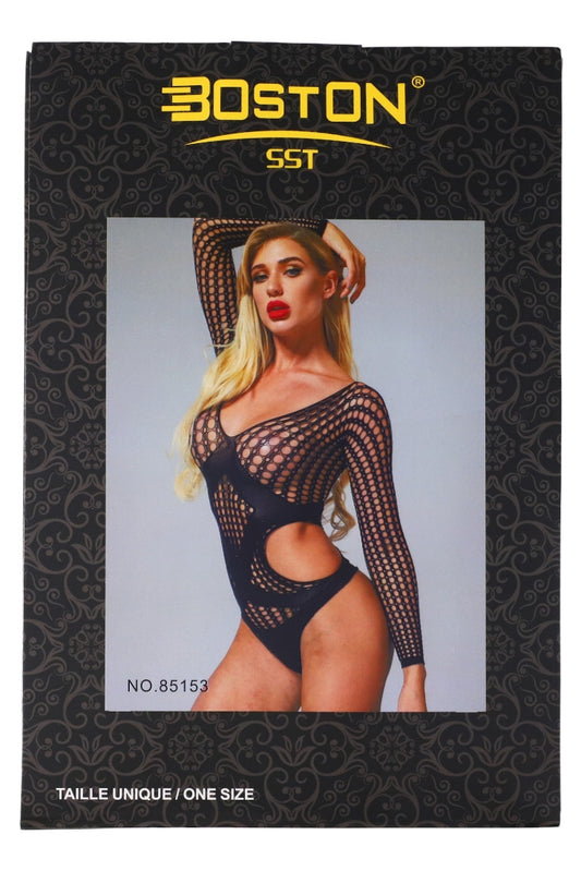 Lenjerie sexy, Body din plasa, NO85153, One Size INTL, Negru