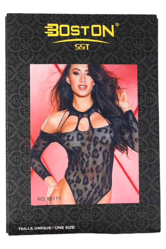 Lenjerie sexy, Body din plasa, NO86171, One Size INTL, Negru