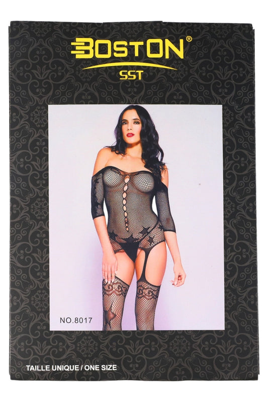 Lenjerie sexy, Bodystocking din plasa, NO8017, One Size INTL, Negru