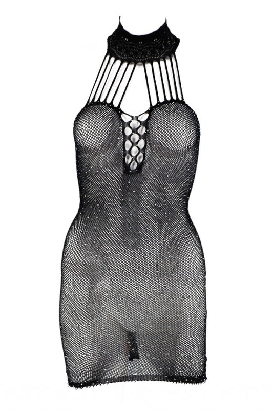 Lenjerie sexy, Desu din plasa, strasuri, NO5629, One Size INTL, Negru
