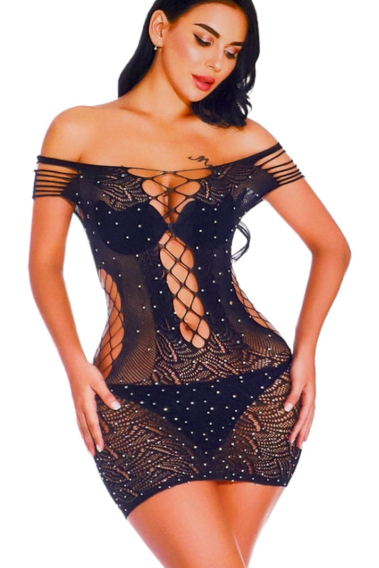 Lenjerie sexy, Rochie din plasa, NO86818T, One Size INTL, Negru