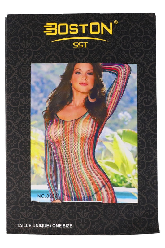 Lenjerie sexy, Rochie scurta cu maneci lungi din plasa, NO8026, One Size INTL, Multicolor