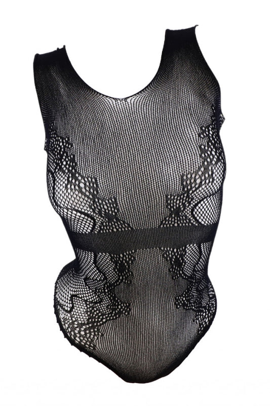 Lenjerie sexy, tip body, dantela, NO7411, One Size INTL, Negru