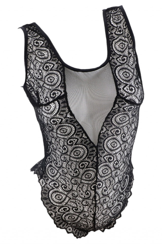 Lenjerie sexy, tip body, dantela, NO7431, One Size INTL, Negru