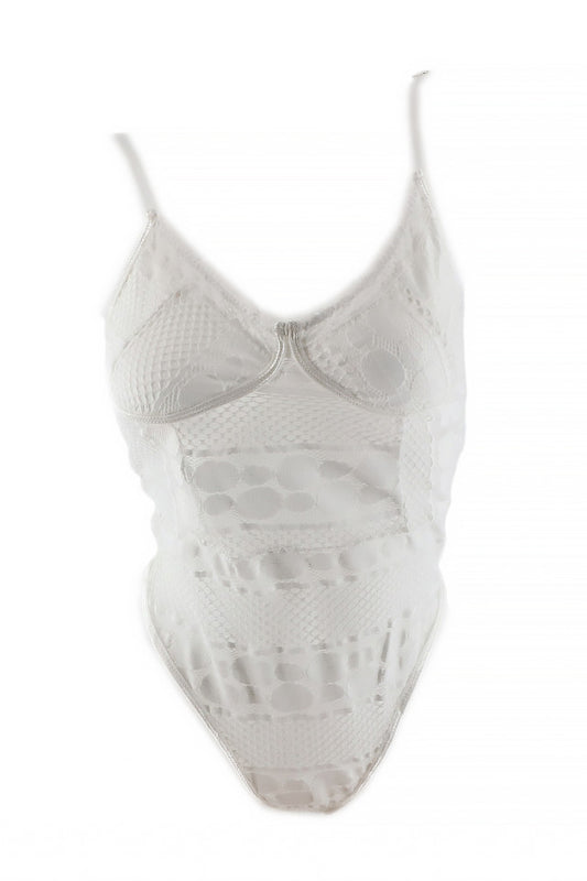 Lenjerie sexy, tip body, dantela, NO7432, One Size INTL, Alb