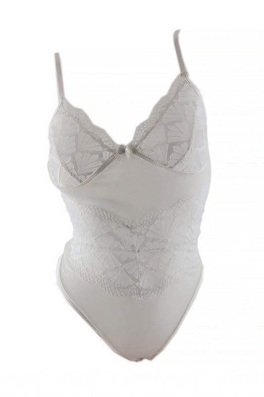Lenjerie sexy, tip body, dantela, NO7433, One Size INTL, Alb