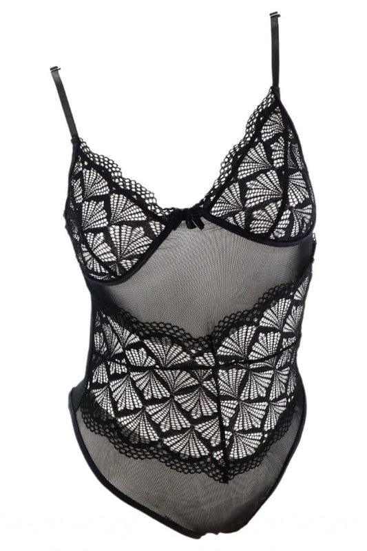 Lenjerie sexy, tip body, dantela, NO7445, One Size INTL, Negru
