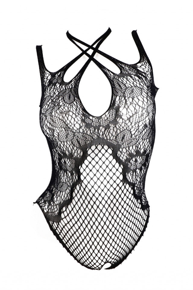 Lenjerie sexy, tip body, dantela, NO7464, One Size INTL, Negru