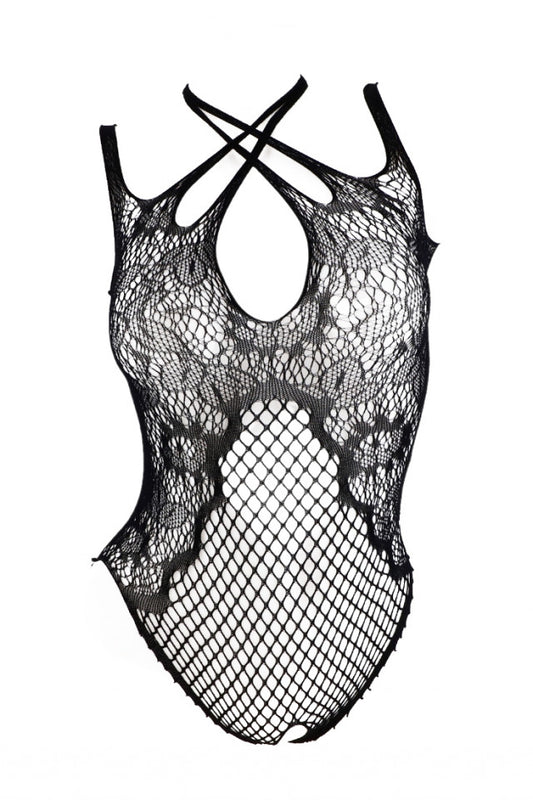 Lenjerie sexy, tip body, dantela, NO7464, One Size INTL, Negru
