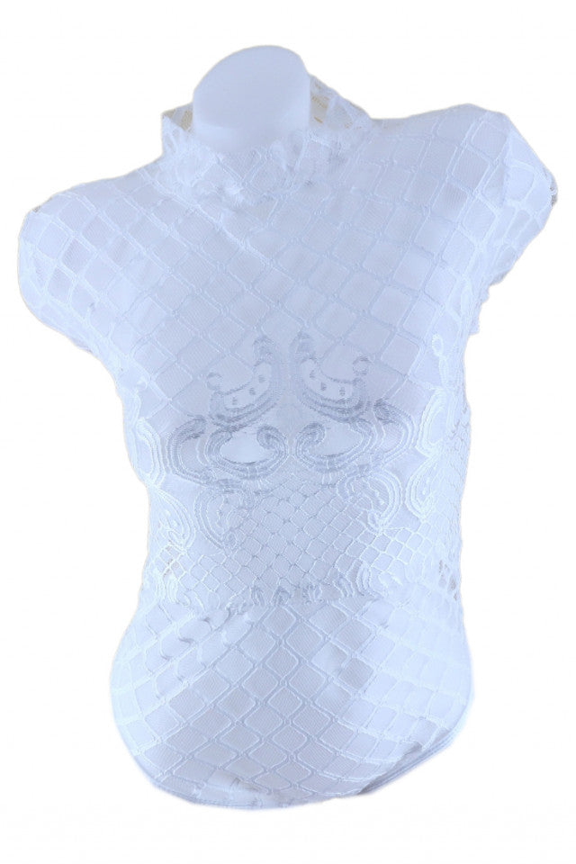 Lenjerie sexy, tip body, maneca lunga, dantela, NO7441, One Size INTL, Alb