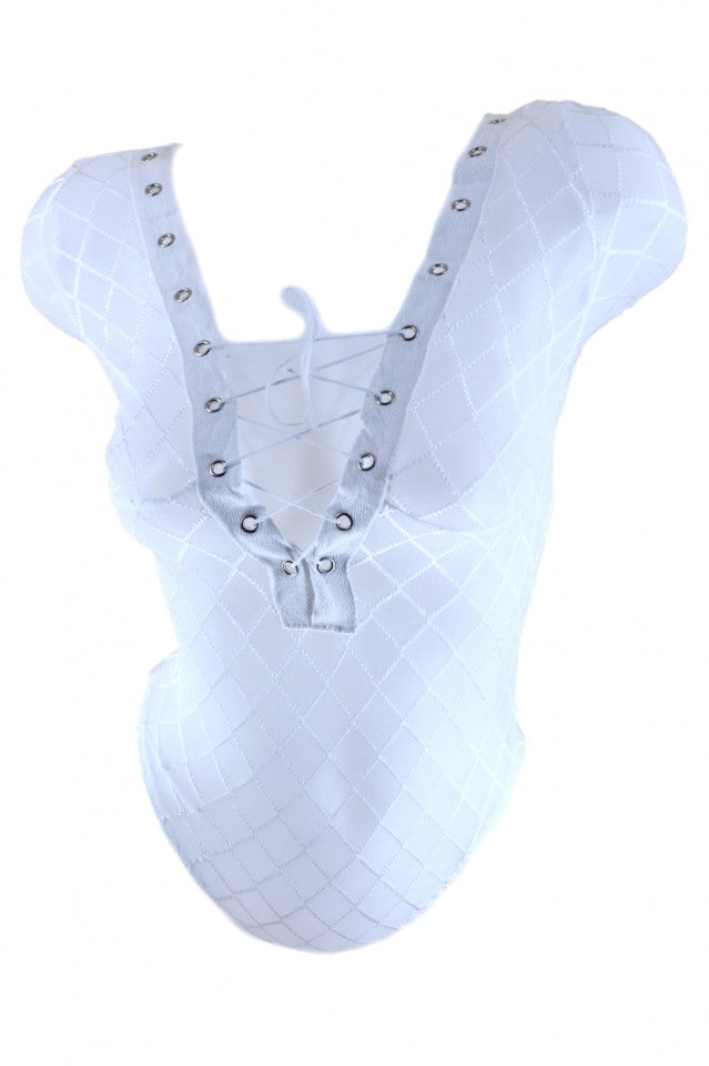 Lenjerie sexy, tip body, maneca lunga, tip plasa, NO7443, One Size INTL, Alb
