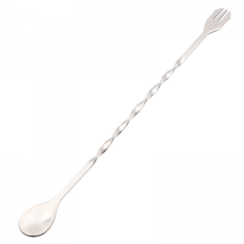 Lingurita spiralata cu furculita de cocktail, pentru bar, inox, 26 cm