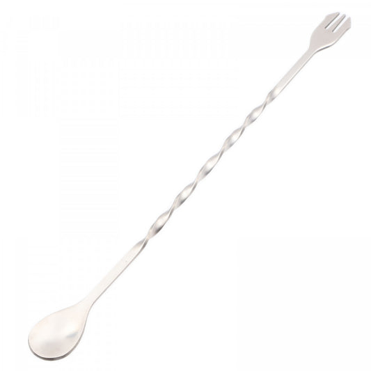 Lingurita spiralata cu furculita de cocktail, pentru bar, inox, 26 cm