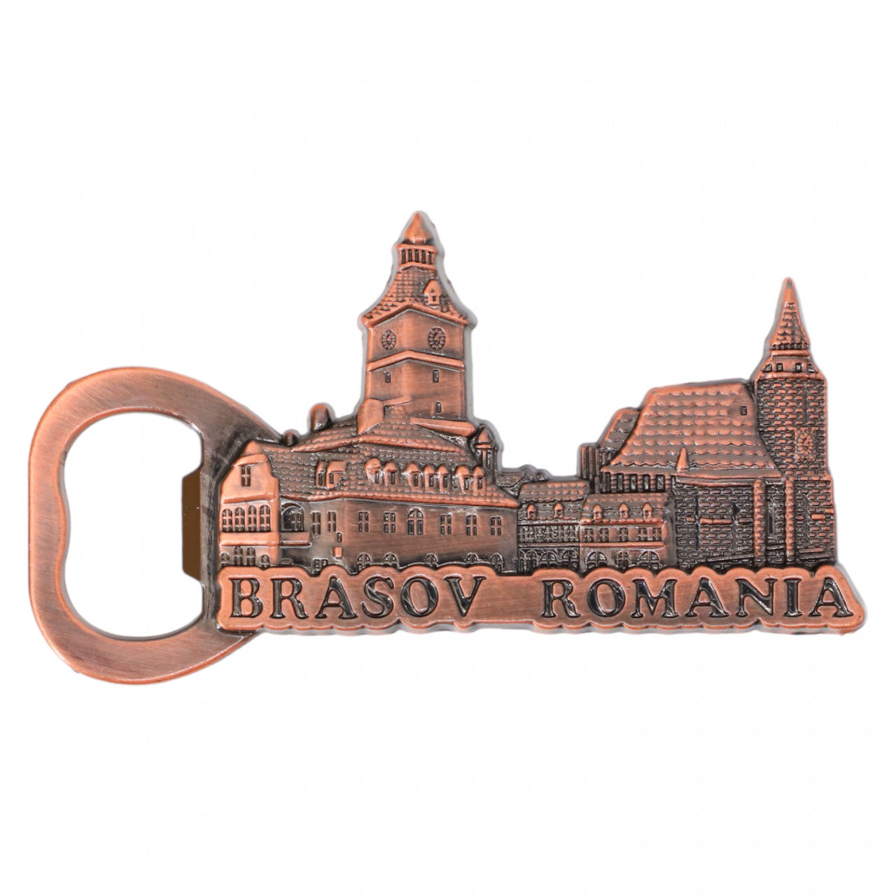 Magnet de frigider, Brasov, Romania, Desfacator sticle, NO628, 4.3 x 18.5 cm, Maro