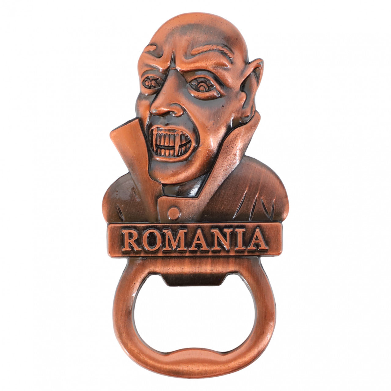 Magnet de frigider, Dracula, Romania, Desfacator sticle, NO250, 4 x 7.6 cm, Maro