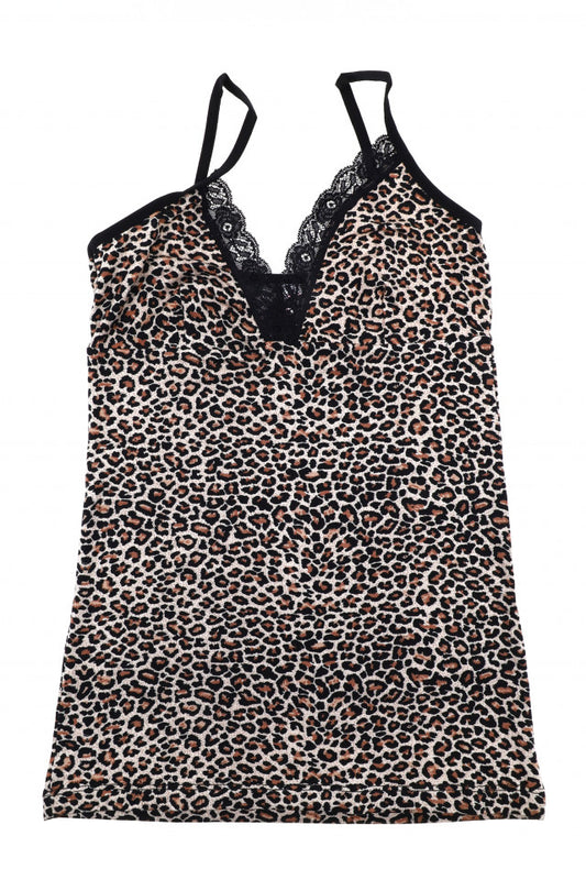 Maiou dama, 96% Bumbac, model animal print cu dantela, marime M, Maro