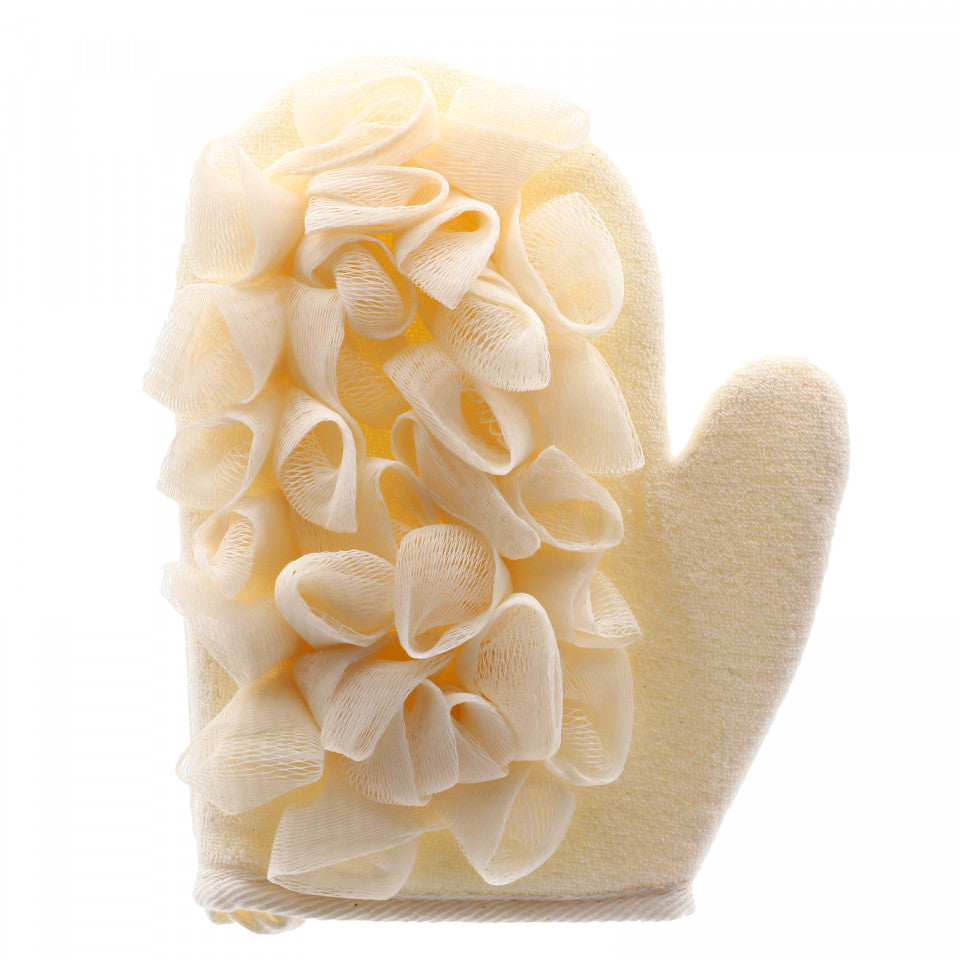 Manusa de baie cu banda exfolianta, pentru piele sensibila, 21 x 17 cm, Bej
