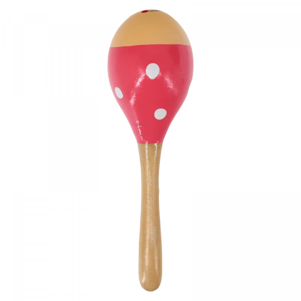 Maracas din lemn, instrument muzical pentru copii, NO155, 19 cm, Roz